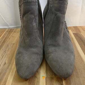 Vince Camuto Reeista Gray Suede Almond Toe Ankle Booties